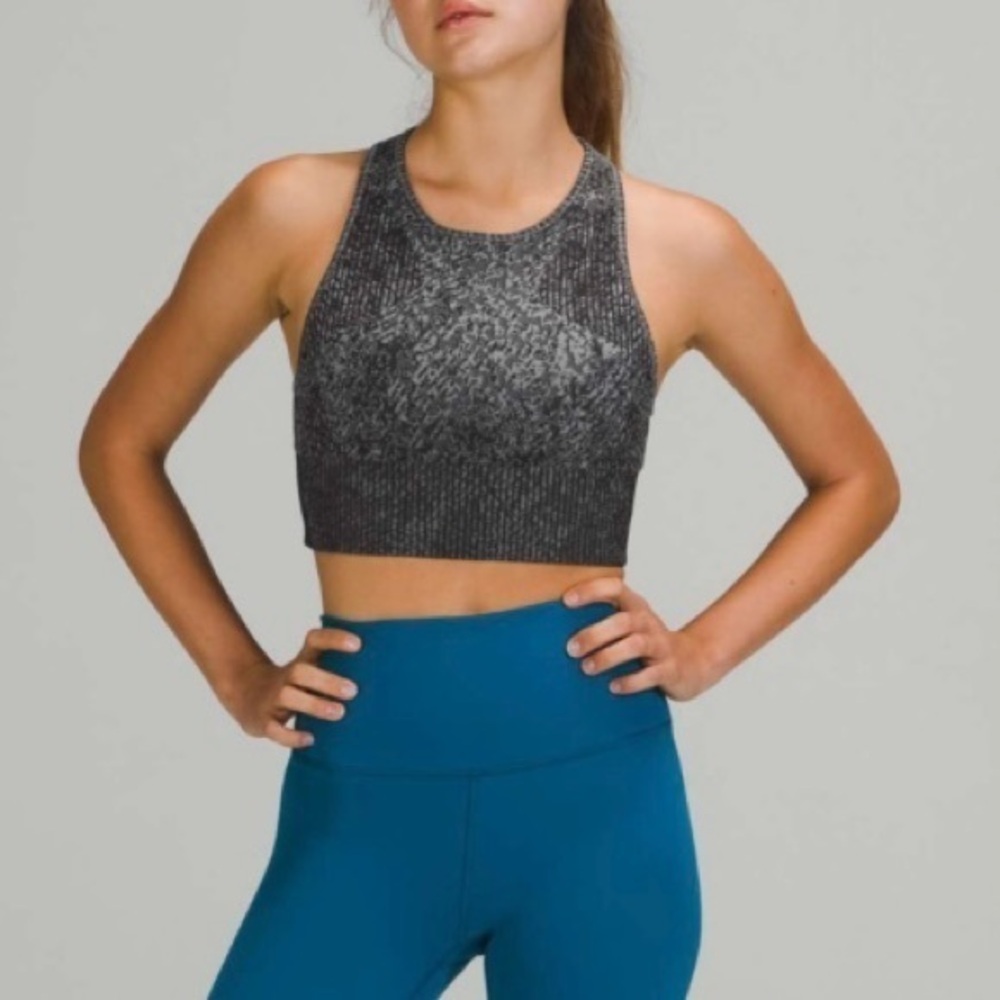 Lululemon Ebb to Train Bra Pattern Mixing Black / Rhino Grey 8